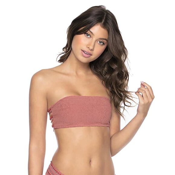 NWT Pilyq rose bandeau bikini top & bottom set, M - Picture 3 of 8